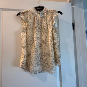 LOFT Cream Sleeveless Ruffled Blouse with Mandarin Collar